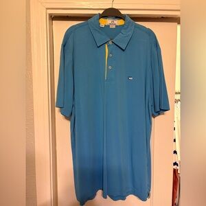 Southern Tide Blue Polo with Yellow Accent